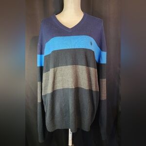Mens US Polo Assn XXL Blue and Gray Striped Pullover Sweater